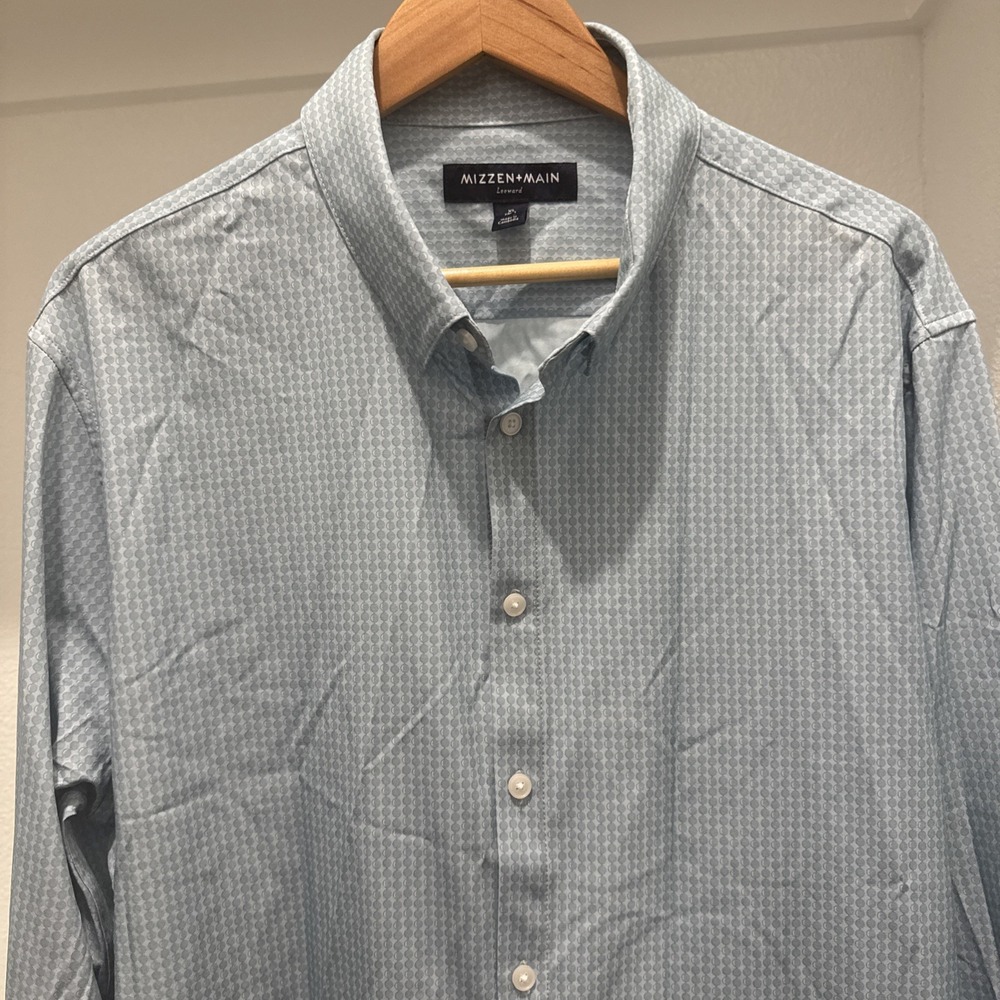 Mizzen & Main Shirt Mens XL Blue Geometric Trim Fit Performance Button Down Long